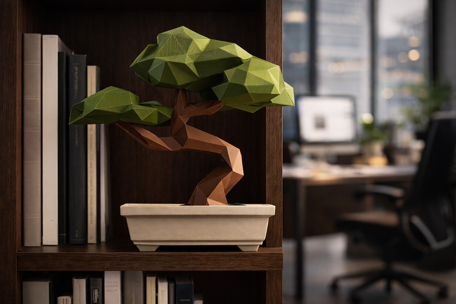 Low-poly faceted bonsai tree sculpture by Facet & Fir